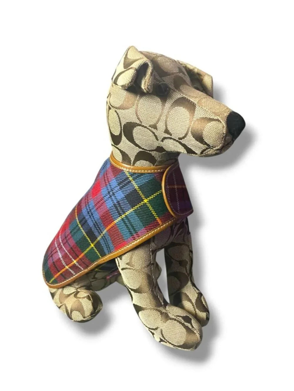 Coach Signature Jack Russell Terrier with plaid coat & collar VINTAGE-RARE NWOT
